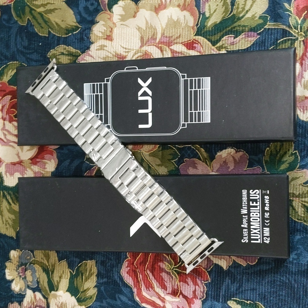 NWT Silver Stainless Steel Metal 42mm Apple Watch Band Lux Mobile